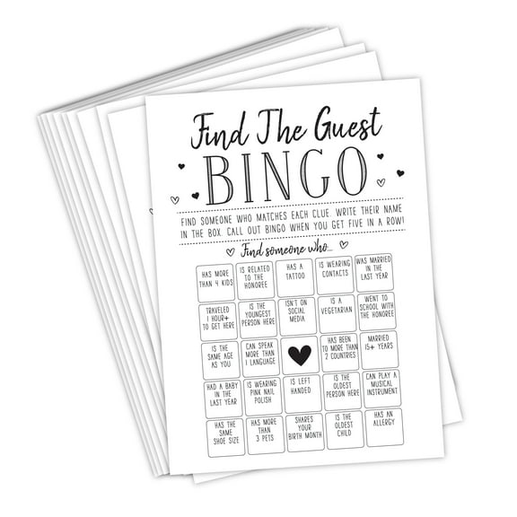 Find The Guest Bingo Game for Bridal Shower, Baby Shower, and Bachelorette Parties - 50 Game Cards Included