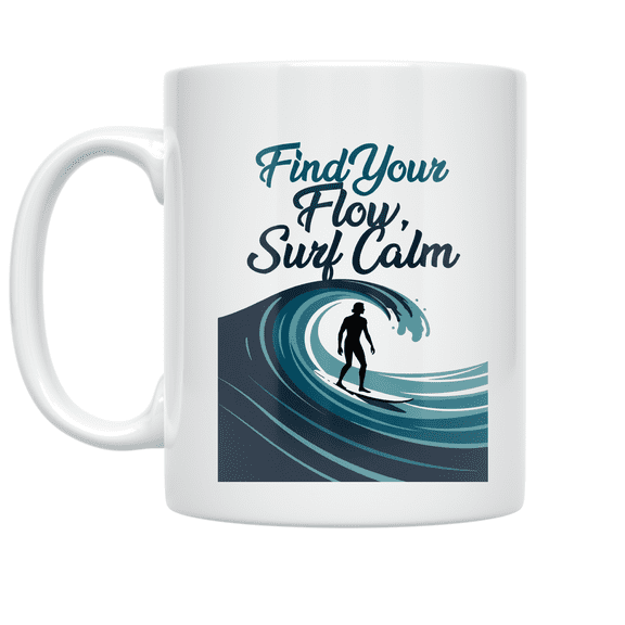 Find Your Flow Surf Calm - Mindfulness Surfer - 11 oz Ceramic Coffee Mug