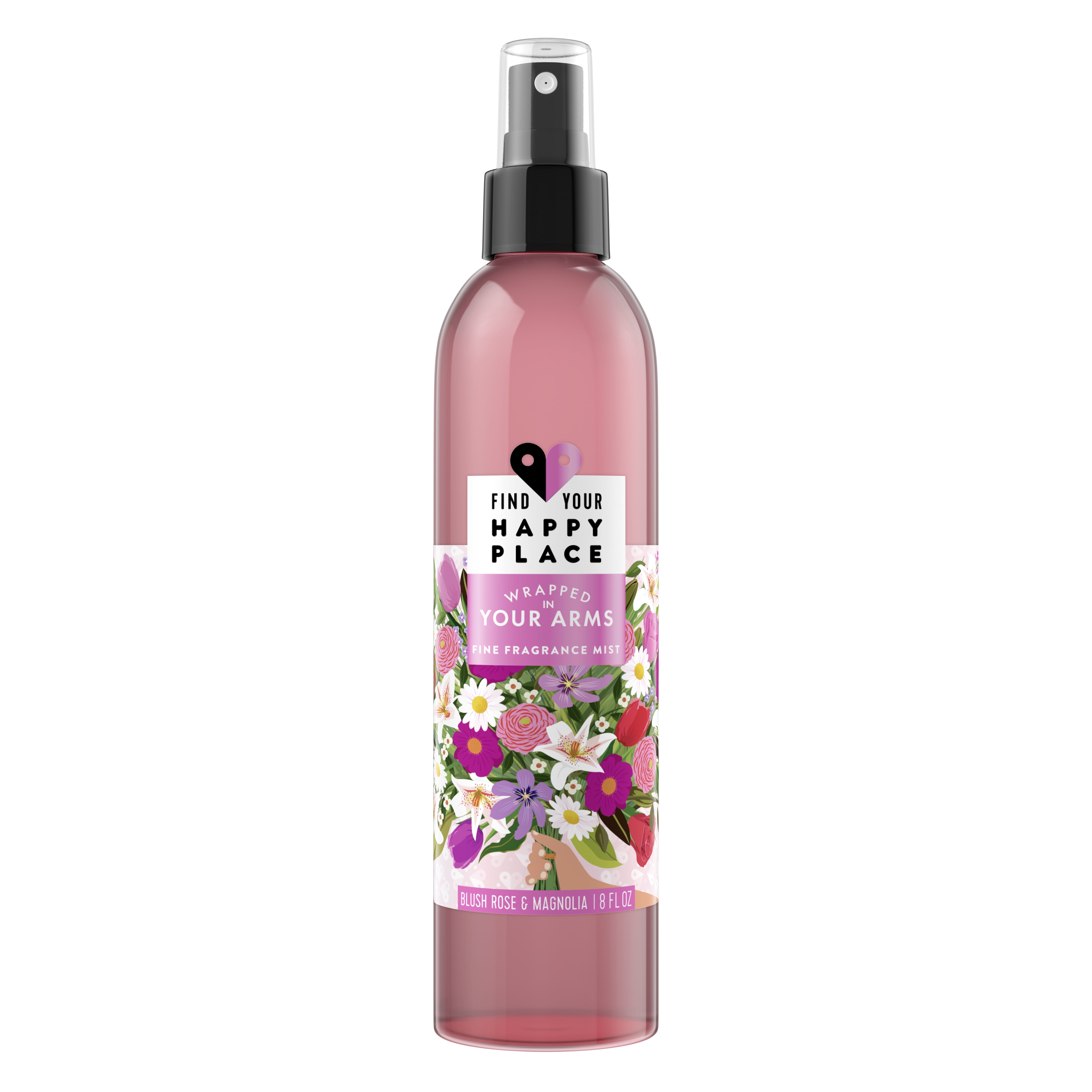 Find Your Happy Place Wrapped In Your Arms Fine Fragrance Body Mist Blush Rose and Magnolia, 8 fl oz