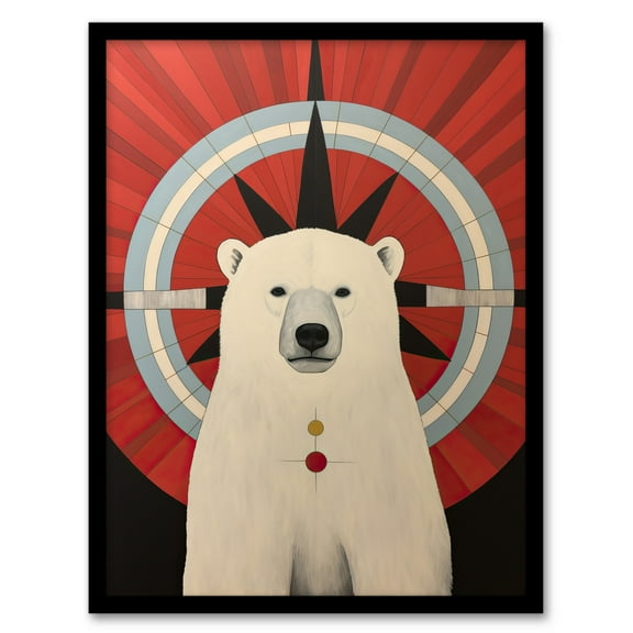Find Your North Star Polar Bear Red Artwork Framed Wall Art Print A4