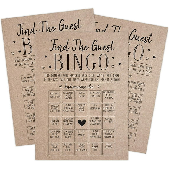 Find the Guest Bingo Game For Bridal Shower, Baby Shower and Bachelorette Parties, 50 Game Cards Included