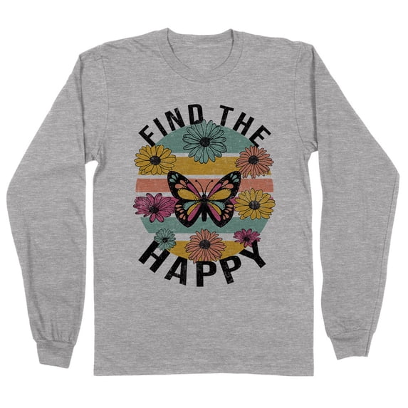 Find the Happy Butterfly Long Sleeve Shirt Unisex Small Grey