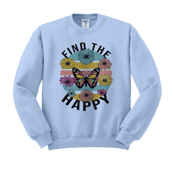 Find the Happy Butterfly Sweatshirt Unisex Large Light Blue