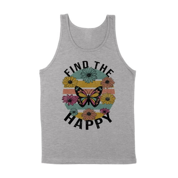 Find the Happy Butterfly Tank Top Unisex Large Grey
