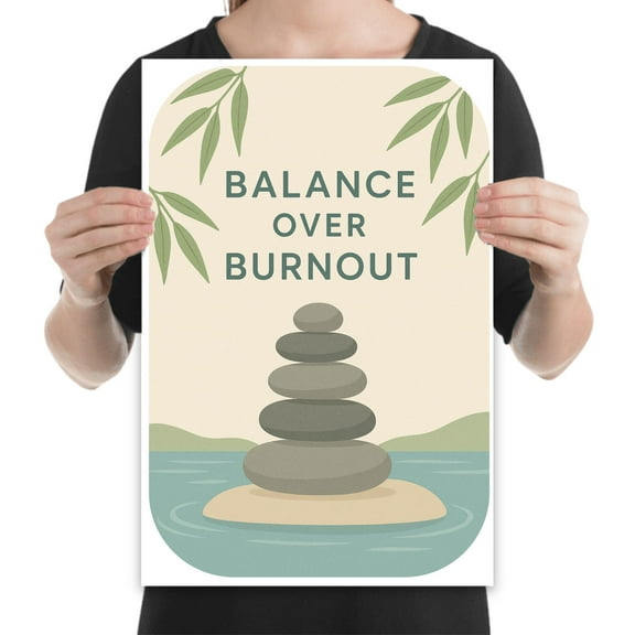 Find your equilibrium, 13 x 19 poster, tranquil workspace and yoga studio decor, serenity