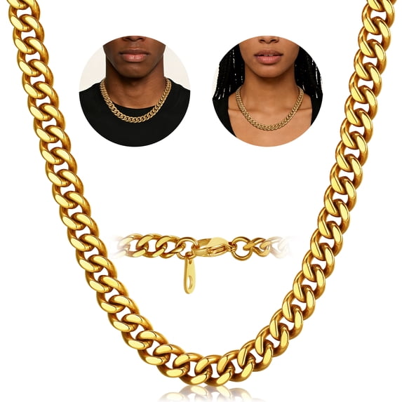 FindChic Cuban Link for Men Women 14K Gold Plated Chain Necklace Stainless Steel Jewelry Valentines Day Gifts Him Boyfriend Husband Adults Male Son Age Ideas, 12MM/18inch