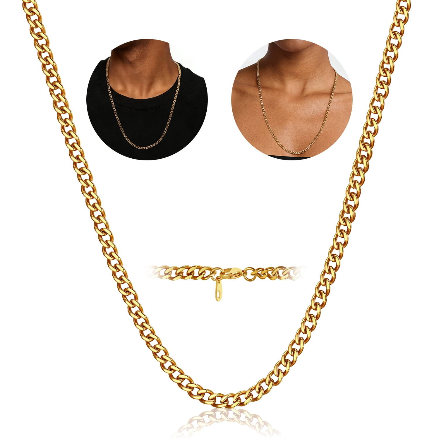 FindChic 14K Gold Plated Necklace for Men Women Cuban Chain Stainless Steel Necklaces Graduation Fathers Day Jewelry Gifts Him Boyfriend Husband Adults Male Son Age Ideas, 5MM/28inch
