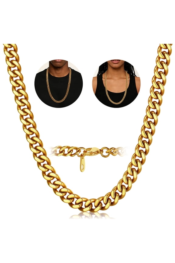 Cuban Link for Men Women 14K Gold Plated Chain Necklace Stainless Steel Jewelry Graduation Fathers Day Gifts Him Boyfriend Husband Adults Male Son Age Ideas, 12MM/30inch