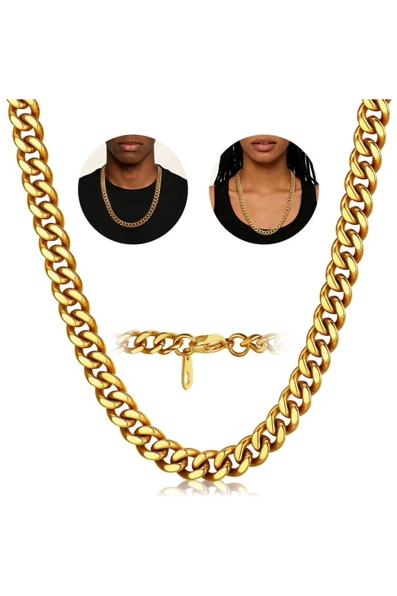 Cuban Link for Men Women 14K Gold Plated Chain Necklace Stainless Steel Jewelry Graduation Fathers Day Gifts Him Boyfriend Husband Adults Male Son Age Ideas, 12MM/24inch