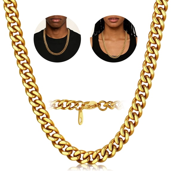 FindChic Cuban Link for Men Women 14K Gold Plated Chain Necklace Stainless Steel Jewelry Valentines Day Gifts Him Boyfriend Husband Adults Male Son Age Ideas, 12MM/24inch