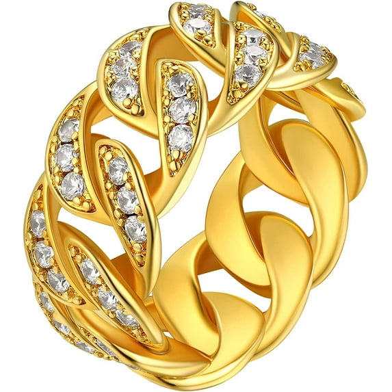 FindChic 18K Gold Plated Ring Link Chain BandBand for Men Women Size 7 to 14 Cubic Zirconia Rings Bling Jewelry, with Gift Box