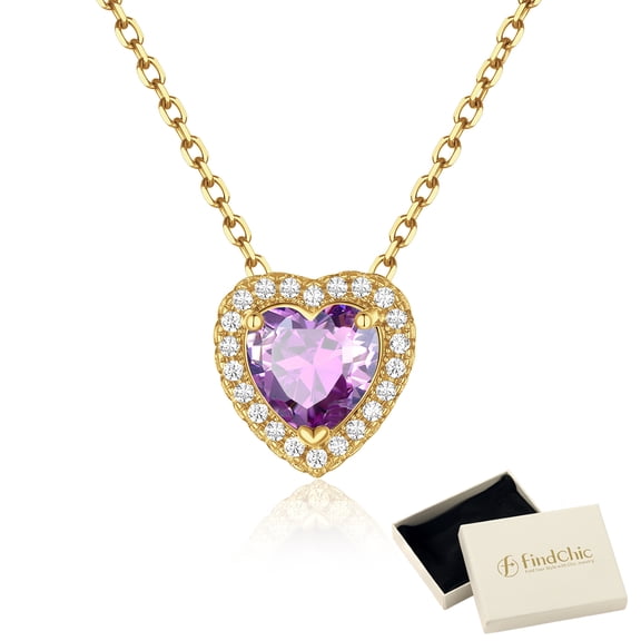 FindChic 2 Carat Created Alexandrite - June Birthstone Elegant Necklace for Women, 14K Gold Plated Heart Shaped Pendant Necklace Birthday Graduation Jewelry Gifts Mom Daughter Wife Lady