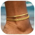 thumbnail image 1 of FindChic 2pcs Ankle Bracelets for Women, Gold Plated Anklet Sets Waterproof Herringbone Chain Cuban Link Summer Foot Jewelry Christmas Birthday Gifts for Her/Mom/Wife, 1 of 7