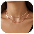 thumbnail image 1 of FindChic 2pcs Rose Gold Plated Necklaces for Women Layered Herringbone Choker Snake Chain Birthday Christmas Stocking Stuffer Jewelry Gifts Her Mom Wife Female Adults Age Ideas, 3mm & 5mm, 1 of 10