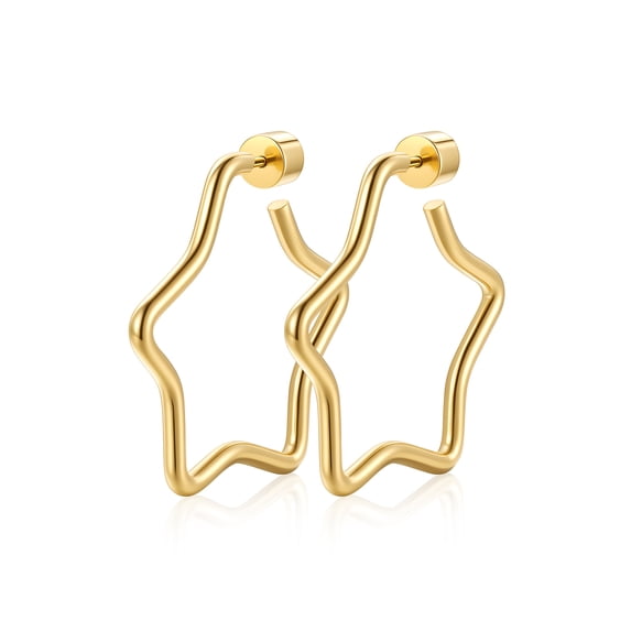 FindChic 30mm Star Earrings for Women Stainless Steel 14K Gold Plated Hoops Lightweight Small Hypoallergenic Hoop Earrings Birthday Christmas Stuffers Jewelry Gifts for Her