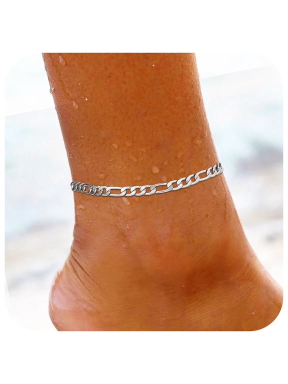 5mm Silver Anklets for Women Adjustable Stainless Steel Figaro Ankle Chain, Waterproof Summer Beach Ankle Bracelets Birthday Christmas Jewelry Gifts for Her/Mom/Wife, 8.5" to 10.5"