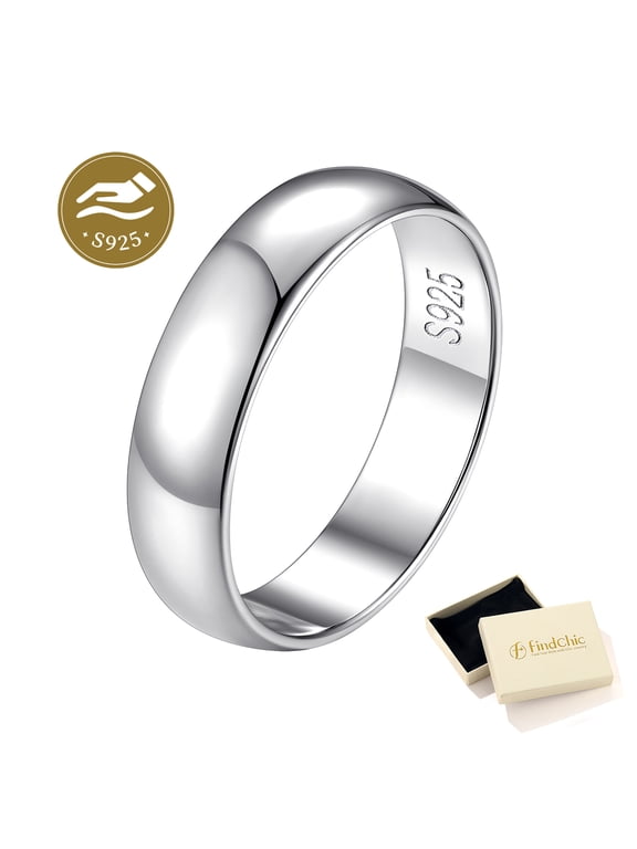 Simple Band Rings for Women, 5mm Pure 925 Sterling Silver Ring Engagement Wedding Band for Couple, Stackable Anniversary Christmas Jewelry Gifts - Size 8