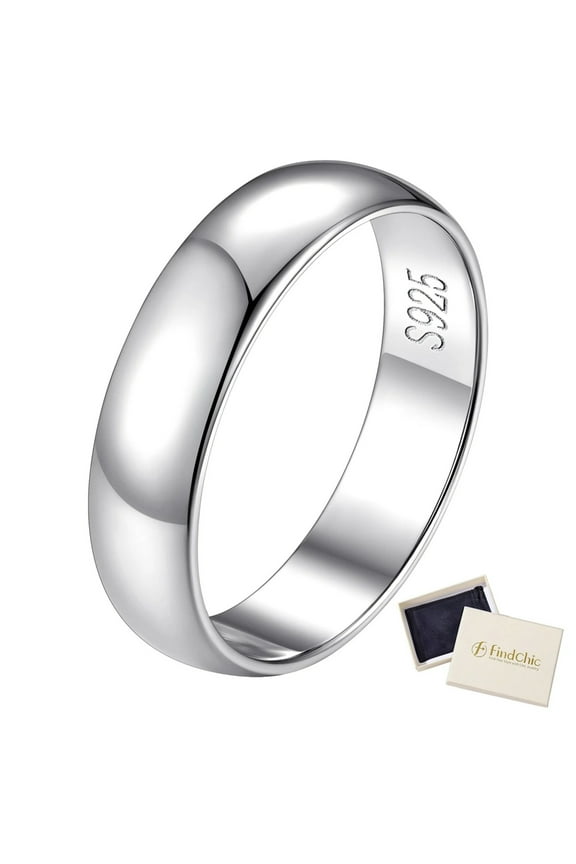 Simple Band Rings for Women, 5mm 925 Sterling Silver Ring Engagement Wedding Band for Couple with Gift Box-Size 8