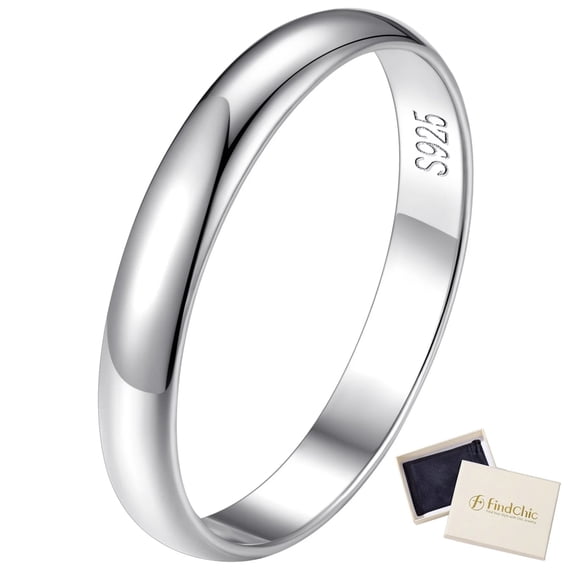 FindChic Simple Band Rings for Women, 3mm Pure 925 Sterling Silver Ring Engagement Wedding Band for Couple, Mothers Day Jewelry Gifts - Size 7