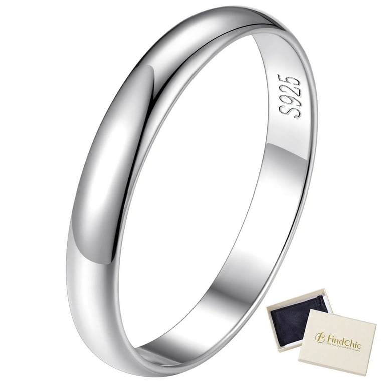 FindChic Simple Band Rings for Women, 3mm 925 Sterling Silver Ring