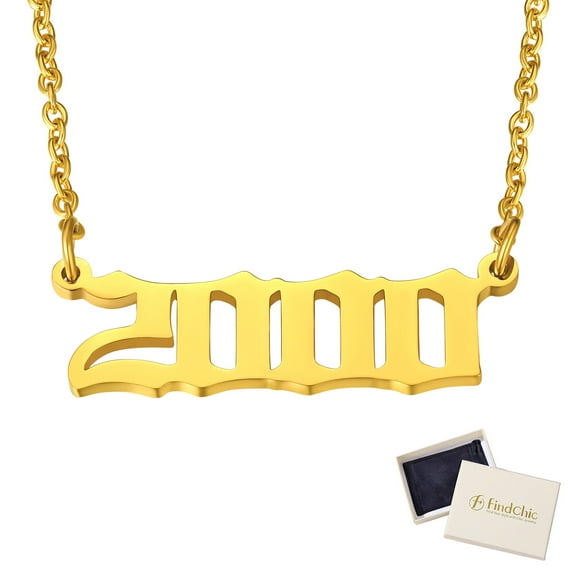 FindChic Women Men 1985-2005 Birth Year Number Necklace Stainless Steel Chain 14K Gold Plated Numbers Pendant Jewelry Gifts for Birthday/Christmas