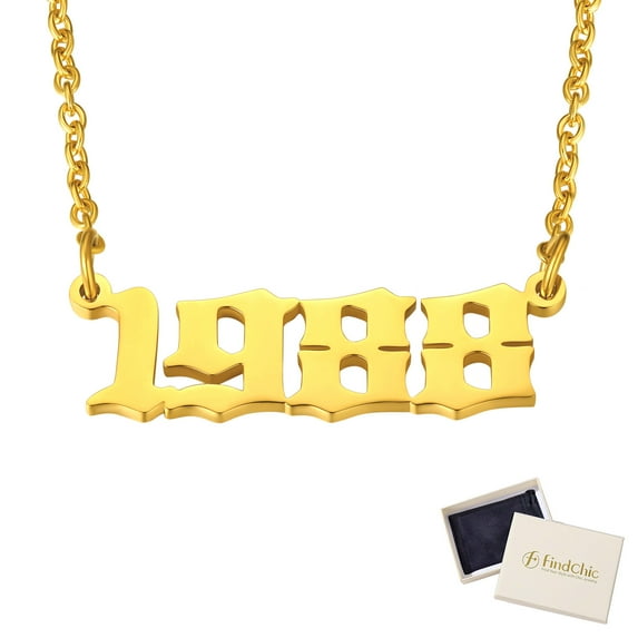 FindChic Women Men 1985-2005 Birth Year Number Necklace Stainless Steel Chain 14K Gold Plated Numbers Pendant Jewelry Gifts for Birthday/Christmas