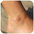 thumbnail image 1 of FindChic Anklets for Women Waterproof, Bling Heart Tourmaline Birthstone Ankle Bracelets Gold Plated Stainless Steel Layered Beaded Foot Chain Summer Jewelry for Birthday Mothers Day with Gift Box, 1 of 8