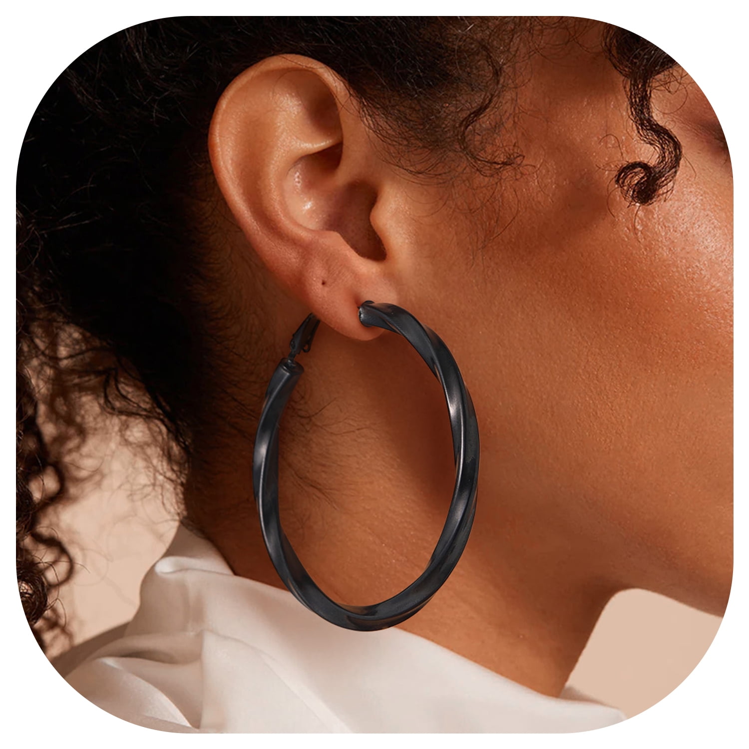 FindChic 60mm Hoop Earrings for Women Stainless Steel Twisted Hoops ...