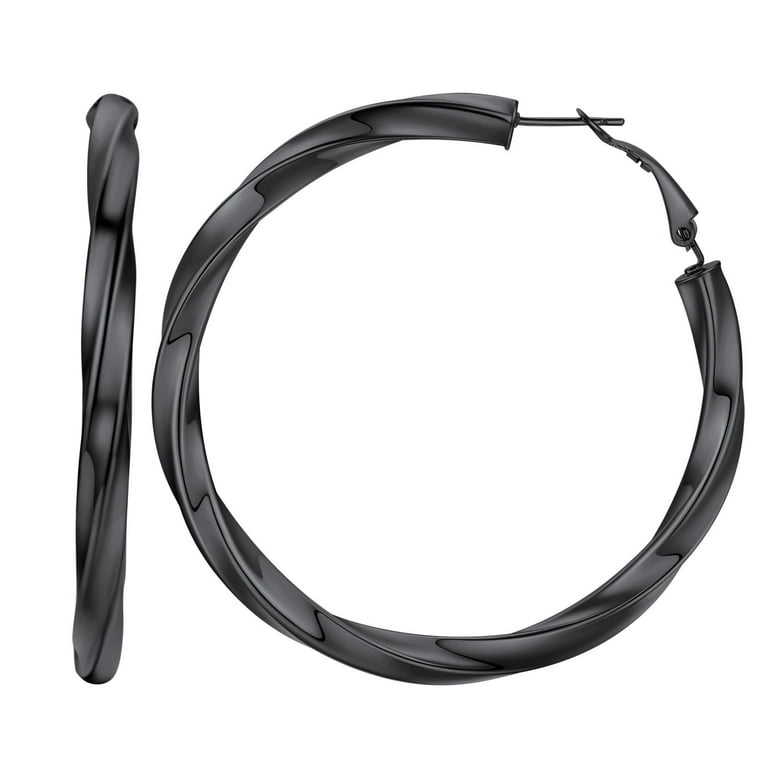 FindChic Big Black Hoops Light-weight Stainless Steel Cube FindChic Big Black Hoops Light-weight Stainless Steel Cube