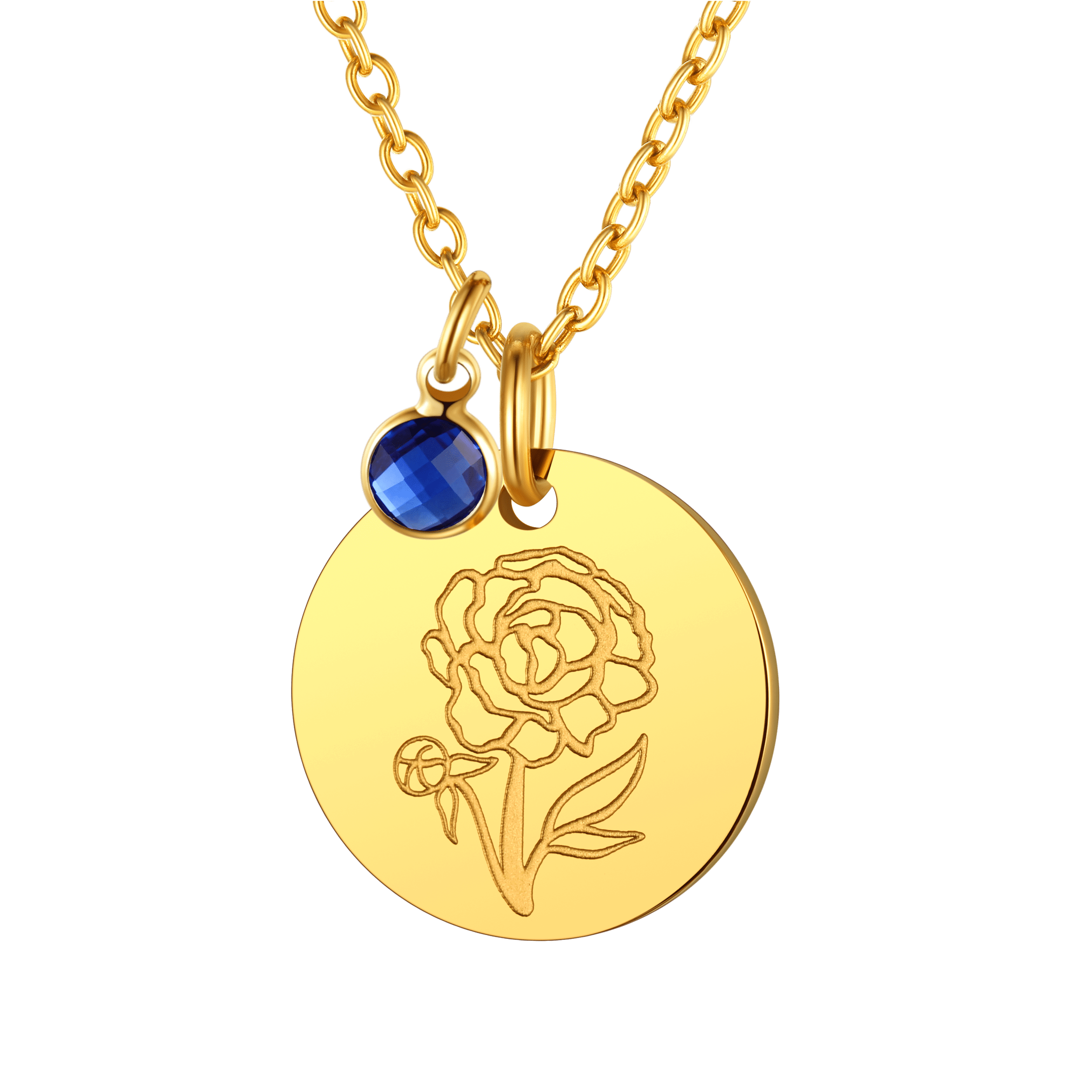 FindChic Birth Month Flower Necklace with Sep. Birthstone Medallion for
