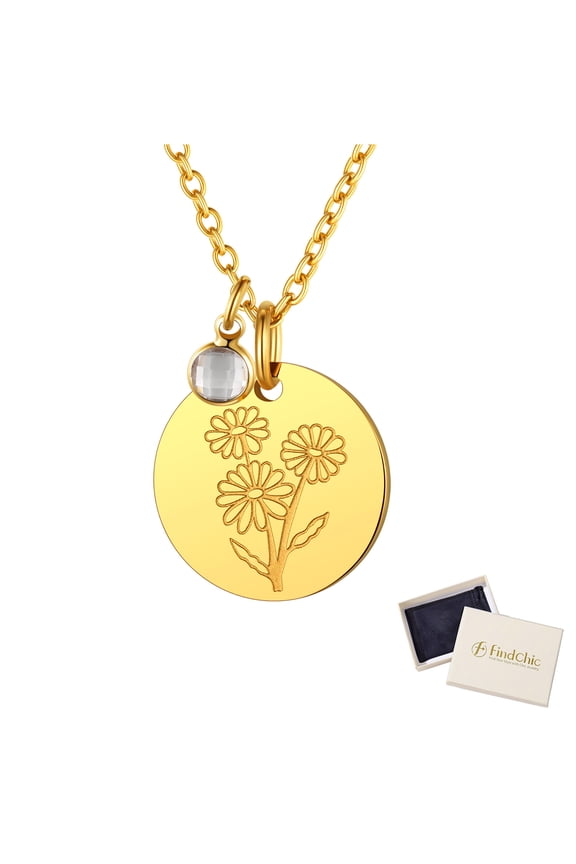 Birth Flower Necklaces for Women with Birthstone Gold Plated Stainless Steel Jan. to Dec. Guardian Month Floral Daisy Pendant Necklace Jewelry Gift for Her Birthday Christmas (Box)