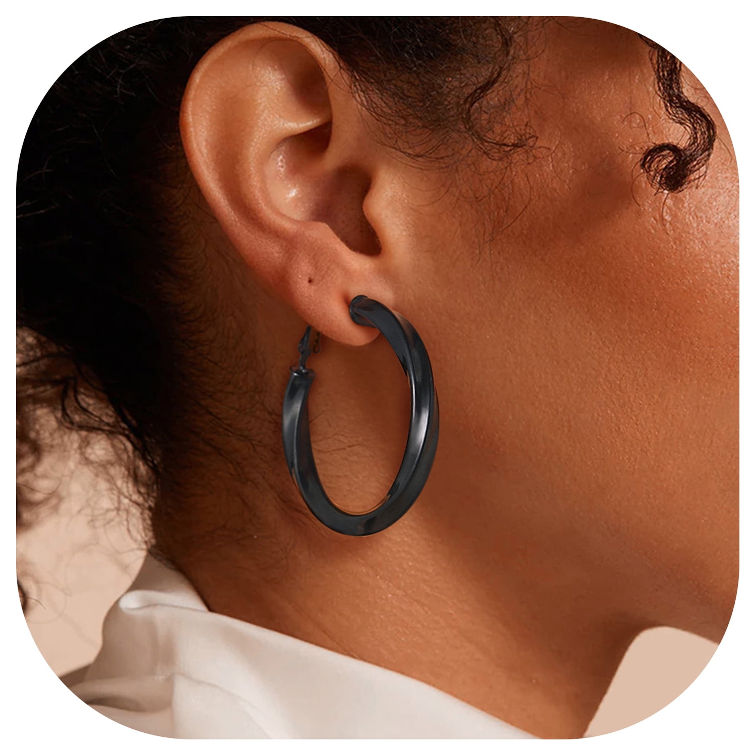 FindChic 40mm Hoop Earrings for Women Stainless Steel Twisted Hoops ...