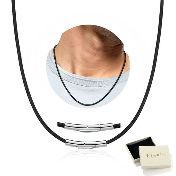 FindChic Black Waterproof Braid Leather Cord Necklace for Men, 2mm/3mm Width 16-30 inch Stainless Steel Chain Necklace Waxed Rope Chain to Match Pendant for Dad Husband, with Gift Box