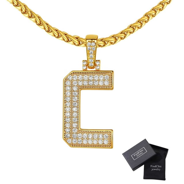 FindChic Bling 18K Gold Plated C Initial Letter Pendant Necklace on
