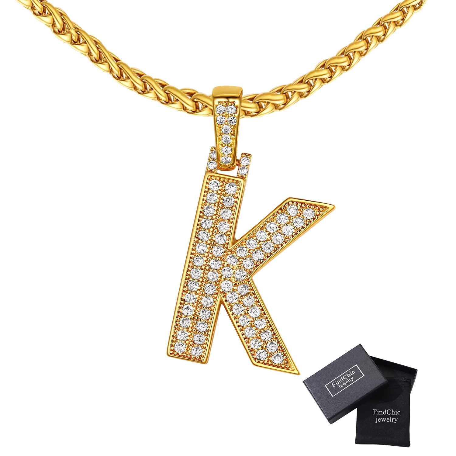 Diamond Round Brilliant Channel Set Letter 'K' Pendant Necklace in 9ct  Yellow Gold - W.Bruford