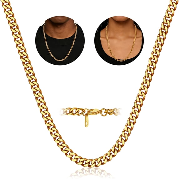 FindChic 14K Gold Plated Chain for Men Women Necklace Stainless Steel Hip Hop Cuban Link Valentines Day Jewelry Gifts Him Boyfriend Husband Adults Male Son Age Ideas, 7mm/24inch