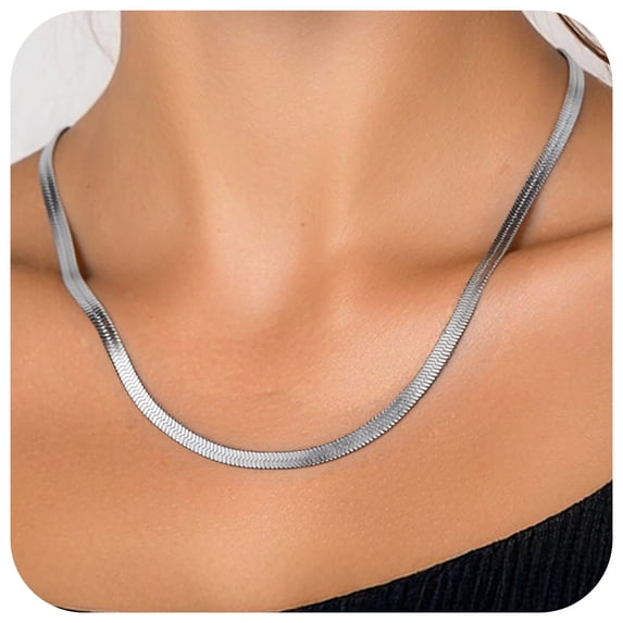 FindChic Herringbone Necklace for Women Stainless Steel Layered Choker Adjustable Snake Chains Birthday Mothers Day Jewelry Gifts Her Mom Wife Lady Female Adults Age Ideas, 5mm/18inch