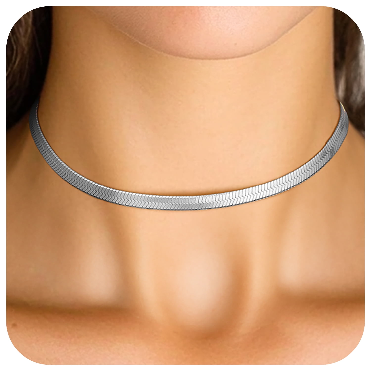 FindChic Herringbone Necklace for Women Stainless Steel Layered Choker Adjustable Snake Chains Birthday Mothers Day Jewelry Gifts Her Mom Wife Lady Female Adults Age Ideas, 5mm/12.5inch