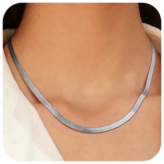 FindChic Herringbone Necklace for Women Stainless Steel Layered Choker Adjustable Snake Chains Birthday Mothers Day Jewelry Gifts Her Mom Wife Lady Female Adults Age Ideas, 5mm/15inch