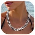 thumbnail image 1 of FindChic Chunky Silver Chains for Women Men 12mm Stainless Steel Cuban Link Necklace Birthday Graduation Fathers Day Jewelry Gifts Dad Husband Boyfriend Him, 18inch, 1 of 10