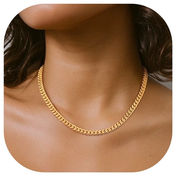FindChic Chunky 14K Gold Plated Necklace for Women Stainless Steel Hip Hop Cuban Link Chain Birthday Valentines Day Jewelry Gifts Her Girlfriend Wife Lady Female Adults Age Ideas, 5mm/18inch