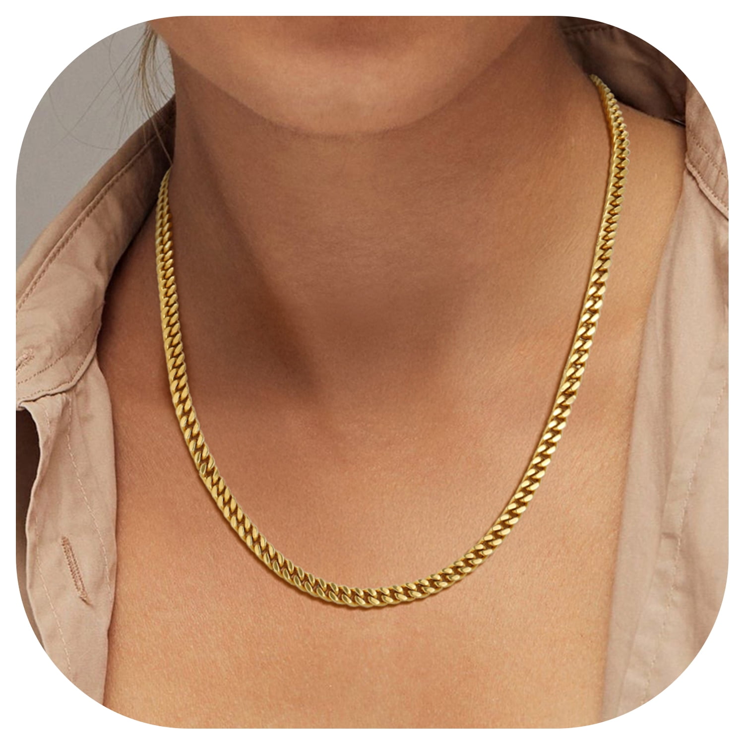 FindChic 14K Gold Plated Chains for Women 5mm Stainless Steel Cuban Link Necklace Birthday Graduation Jewelry Gifts Her Mom Wife, 20inch