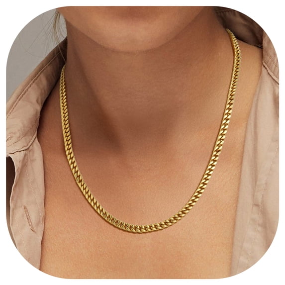 FindChic 14K Gold Plated Chains for Women 5mm Stainless Steel Cuban Link Necklace Birthday Graduation Jewelry Gifts Her Mom Wife, 20inch