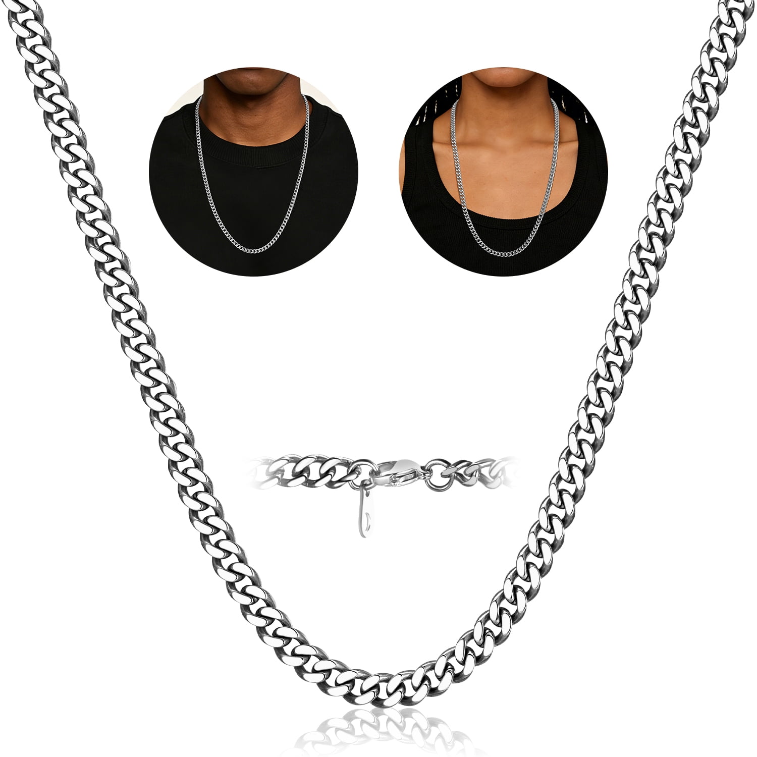FindChic Chain Necklace for Men Women, Stainless Steel Cuban Link Graduation Fathers Day Jewelry Gifts Him Boyfriend Husband Adults Male Son Age Ideas, 7mm/28inch