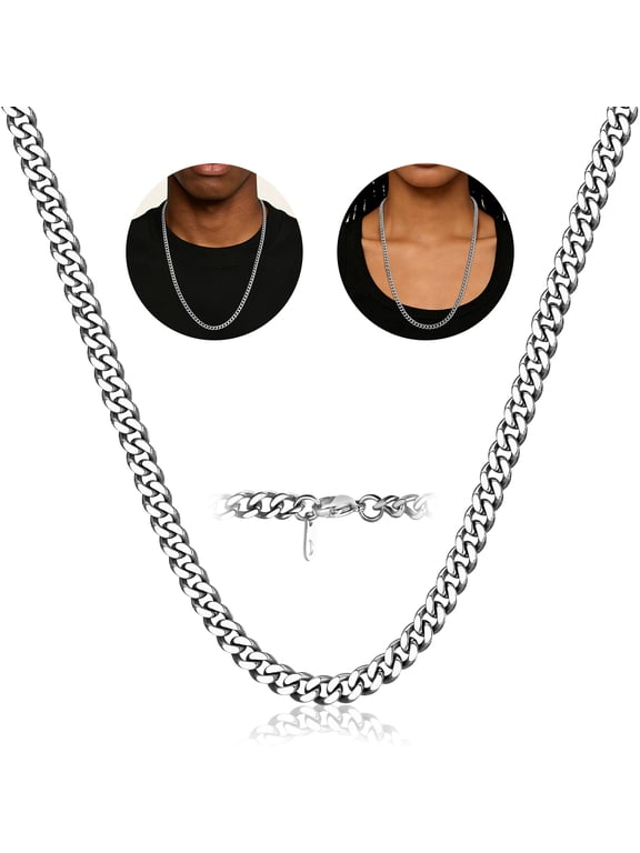 Chain Necklace for Men Women, Stainless Steel Cuban Link Graduation Fathers Day Jewelry Gifts Him Boyfriend Husband Adults Male Son Age Ideas, 7mm/26inch