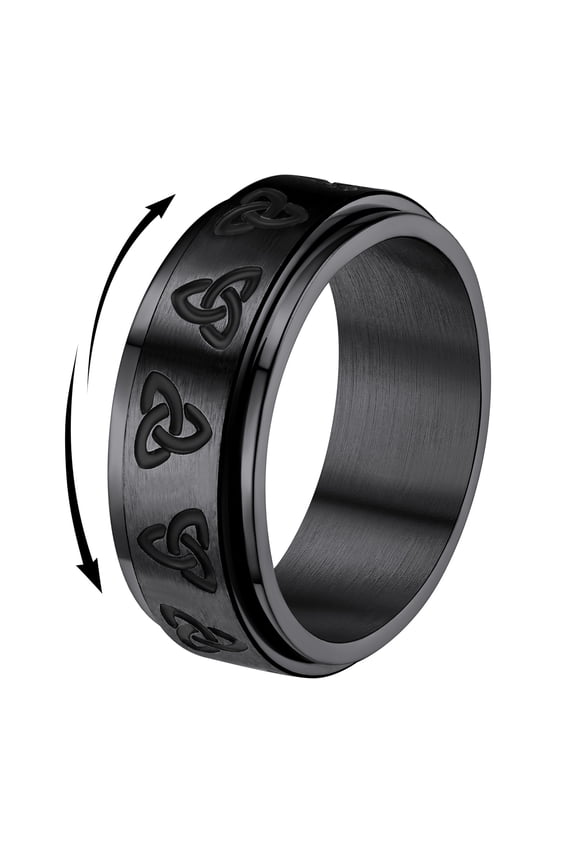 Men Norse Fidget Rings Anxiety Rotatable Ring Black Stainless Steel Band Rings, Size 7-14