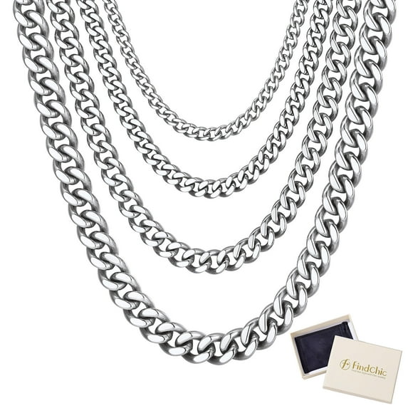 FindChic Men's Cuban Link Chains Stainless Steel Chain Necklace Valentines Day Jewelry Gifts Him Boyfriend Husband Adults Male Son Age Ideas, 12mm/22inch