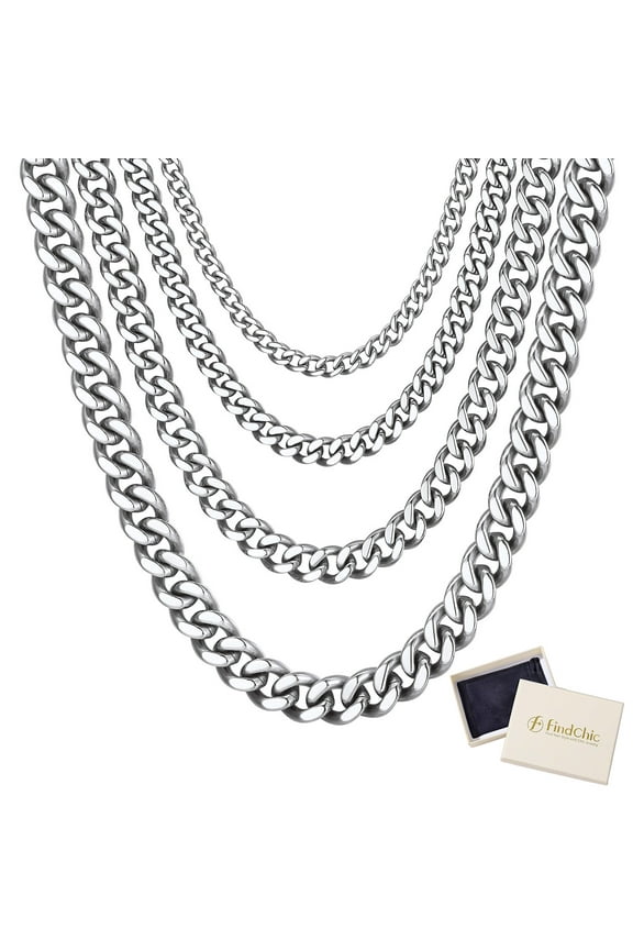 Mens Chain Necklaces Stainless Steel Cuban Link Chain Valentines Day Jewelry Gifts Him Boyfriend Husband Adults Male Son Age Ideas, 5mm/20inch