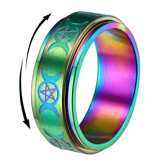 FindChic Stress Relief Rings for Men Stainless Steel Spinner Band Ring Mixed Color Triple Moon Rotatable Anxiety Ring, Size 7-14