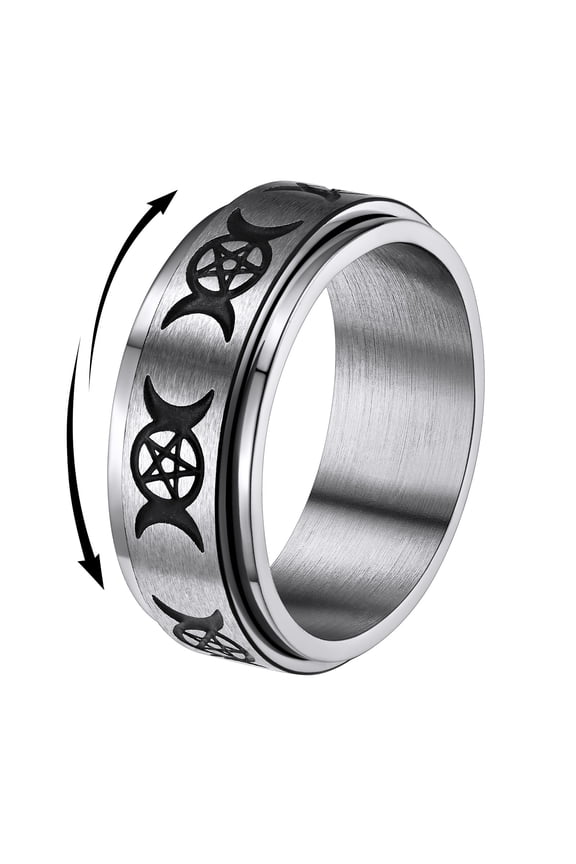 Stress Relief Rings for Men Stainless Steel Spinner Band Ring Triple Moon Rotatable Anxiety Ring, Size 7-14